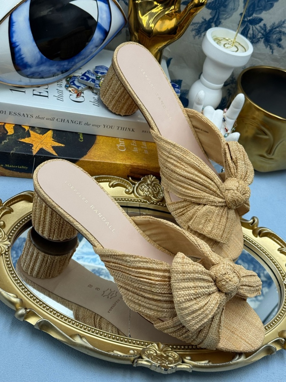 Loeffler Randall Tan Bow Knot Raffia Block Heel Mules - Picture 8 of 16